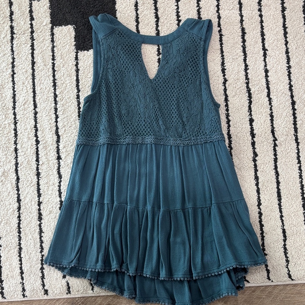 Knox Rose Teal Lace-Trim Tiered Tank Top